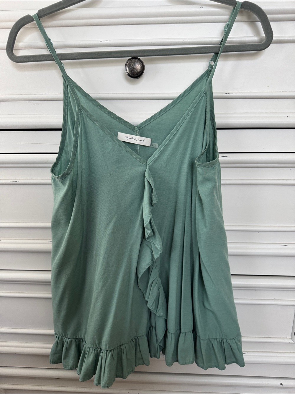 Mustard Seed Sage Green Ruffle-Trim Spaghetti Strap Cami